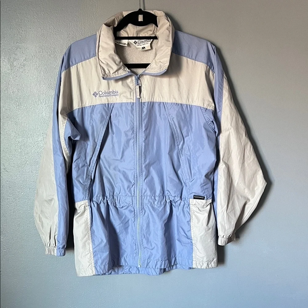 VTG Columbia Women’s Light Jacket Blue Cream Colorblock Windbreaker‎ Small